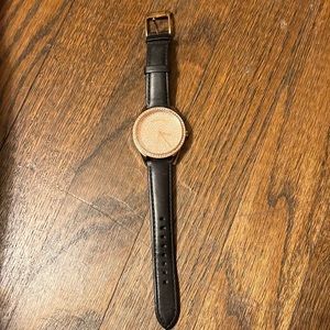 Michael Kors watch with black leather strap and rose gold face
